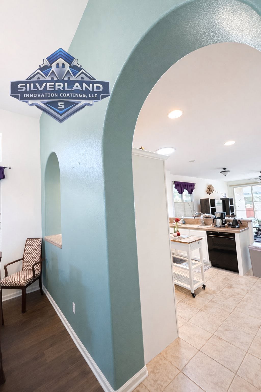 Kitchen archway and walls finished in a durable scrubbable paint