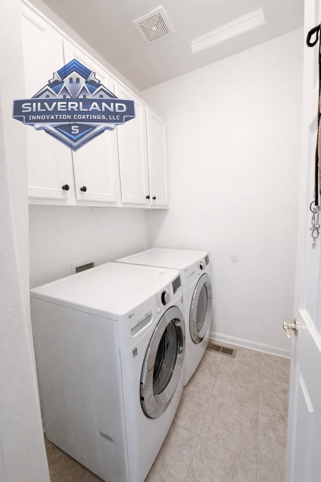 Laundry room refresh — bright walls and detailed trim work