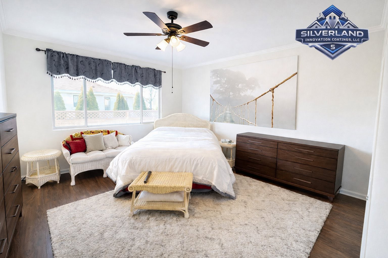 Master bedroom walls and ceiling in a soft neutral